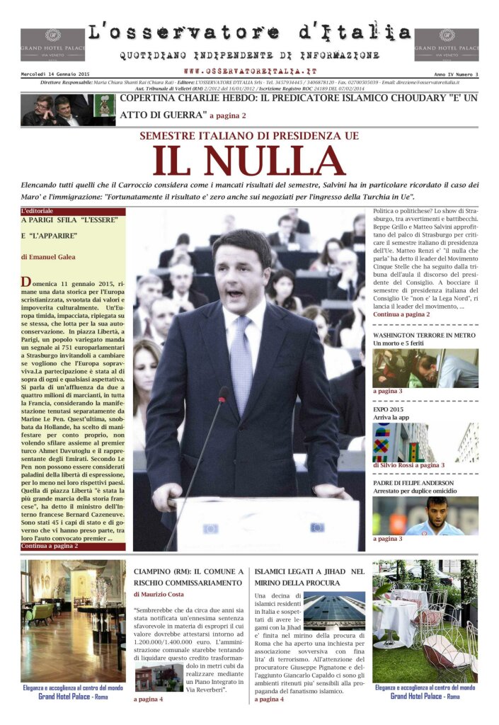 L'osservatore d'Italia edizione del 14 Gennaio 2015